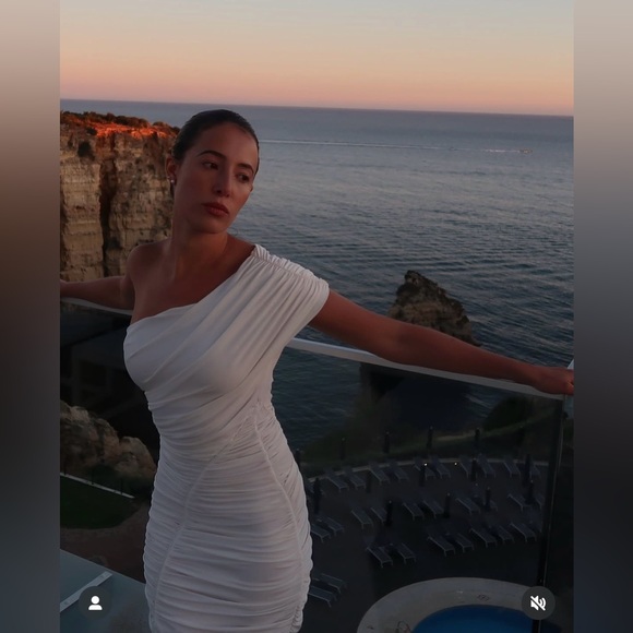 Sad maxi dress ruched stretch white wedding Elegant White One-Shoulder evening - Picture 3 of 15